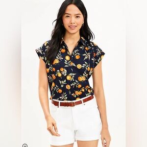 Loft Button Down Cotton Short Sleeve Blouse Size M